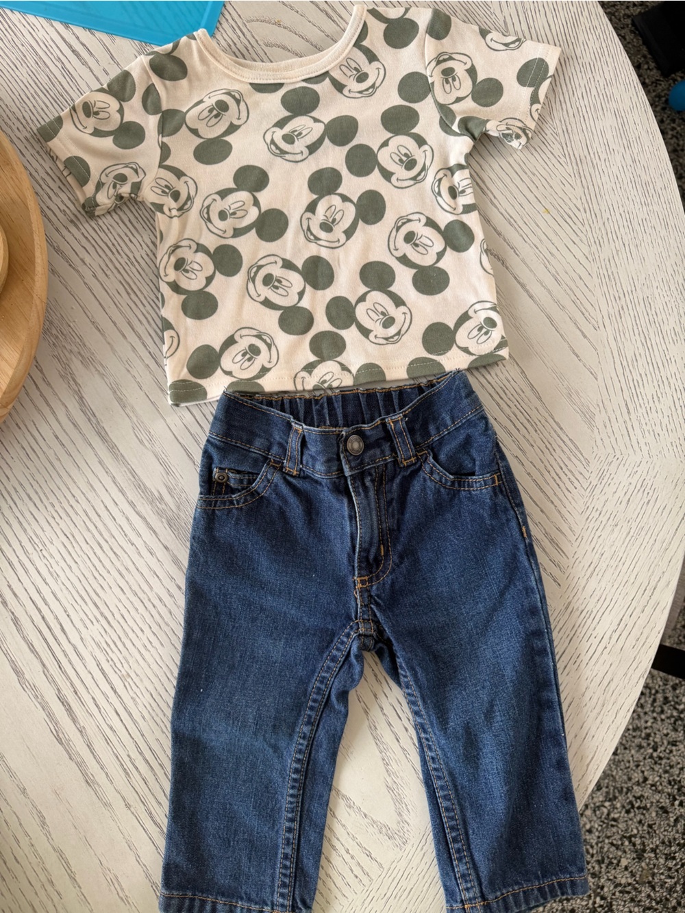 Disney baby White Tee with Green Mickey & Carter’s Long dark denim jeans SET